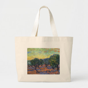 Grand Tote Bag Van Gogh Olive Grove avec ciel orange