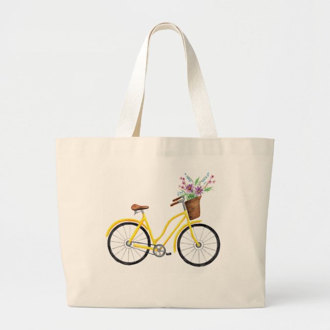Grand Tote Bag Vélo jaune doux Fourre-tout (Devant)