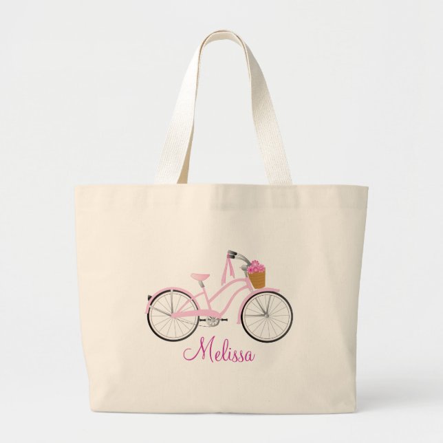 Grand Tote Bag Vélo rose avec Streamers (Devant)