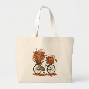 Grand Tote Bag Vélo Vintage & Fleurs Aquarelles de la Récolte d'A
