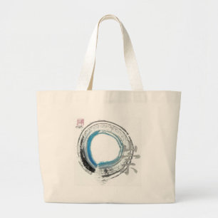 Grand Tote Bag Vénération de zen, tons d'Enso [bleu, noir,