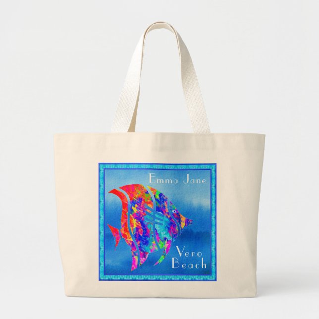 Grand Tote Bag Vero Beach FL Fun Aquarelle Océan Poisson (Devant)