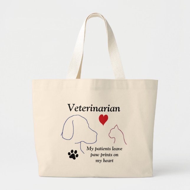 Grand Tote Bag Vétérinaire - empreintes de pattes sur mon coeur (Devant)