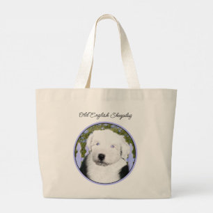 Grand Tote Bag Vieux anglais Sheepdog Puppy Painpy Pet Dog Art