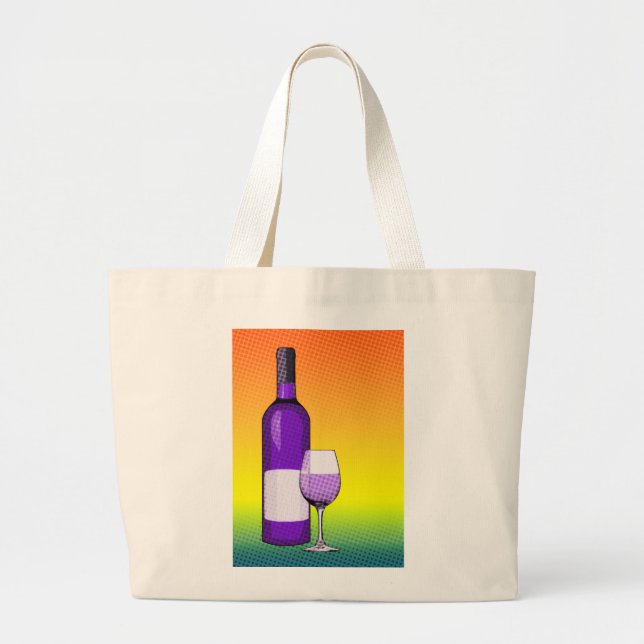 Grand Tote Bag vin comique demi-ton verre et bouteille (Devant)