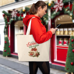 Grand Tote Bag Vintage Christmas Sweet Cake Nom personnalisé