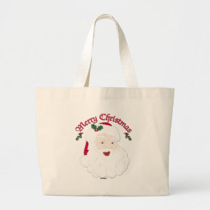 Grand Tote Bag Vintage Joyeux Noël Père Noël - script
