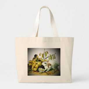 Grand Tote Bag Vintage lapin blanc de Pâques et poussins pour béb