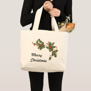 Grand Tote Bag Vintage Noël, Holly Plante avec les baies rouges