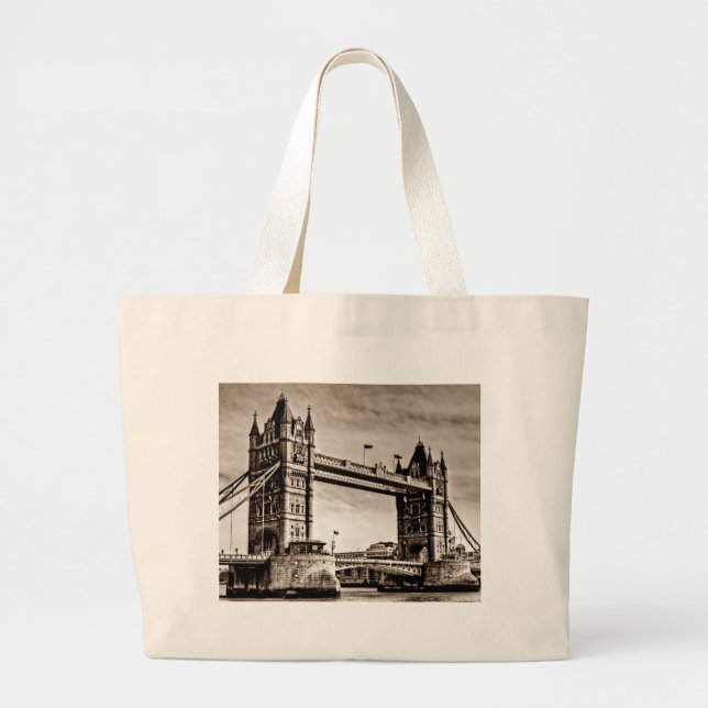 Grand Tote Bag Vintage Sepia London Tower Bridge (Devant)
