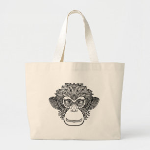 Grand Tote Bag Visage de griffonnage de singe