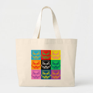 Grand Tote Bag Visage de hibou d'art de bruit
