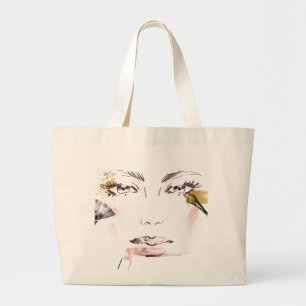 Grand Tote Bag Visage de maquillage d'aquarelle
