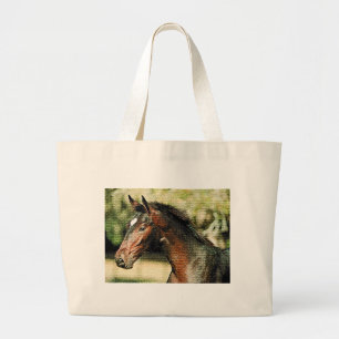 Grand Tote Bag Visage du cheval mosaïque Carreaux