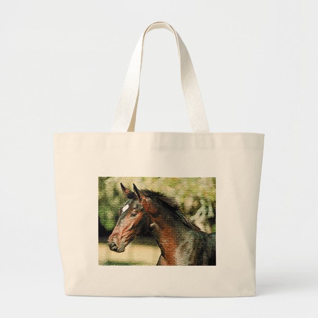 Grand Tote Bag Visage du cheval mosaïque Carreaux (Devant)