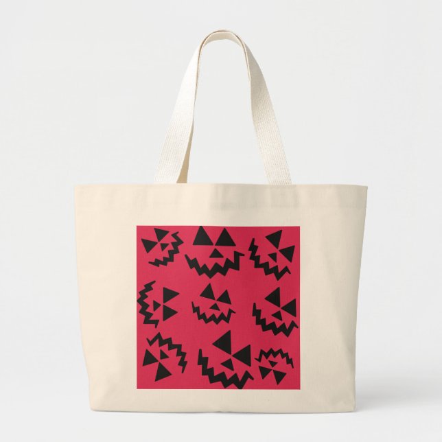 Grand Tote Bag Visages de lanterne rose et noir Jack o’ (Devant)