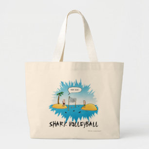 Grand Tote Bag Volleyball de requin dessin animé drôle