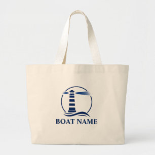 Grand Tote Bag Votre nom de bateau Blue Classic Lighthouse Épice
