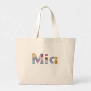 Grand Tote Bag Votre nom en lettres florales artistiques / Mia