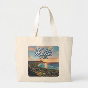Grand Tote Bag Waikiki Beach Honolulu Oahu Hawaii Retro