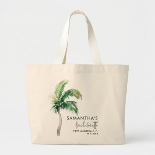 Grand Tote Bag Week-end de Bachelorette à l'aquarelle de palmier 