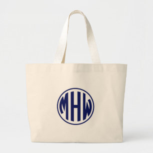 Grand Tote Bag What Navy 3 initial dans un cercle Monogramme do-i