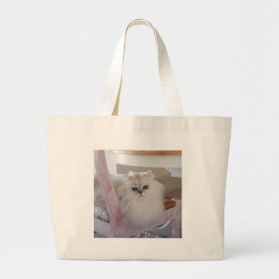 Grand Tote Bag White Persian Cat on a Pink Chair