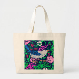 Grand Tote Bag William Morris Bird & Flower Tile, Navy & Fuchsia