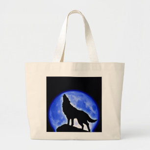 Grand Tote Bag Wolf Howling à Moon