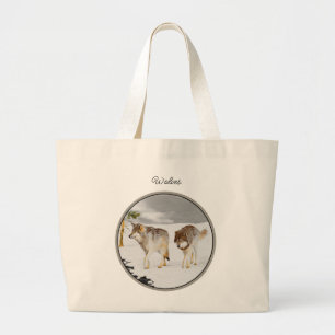 Grand Tote Bag Wolves Winter Snow Painting Art original de la fau