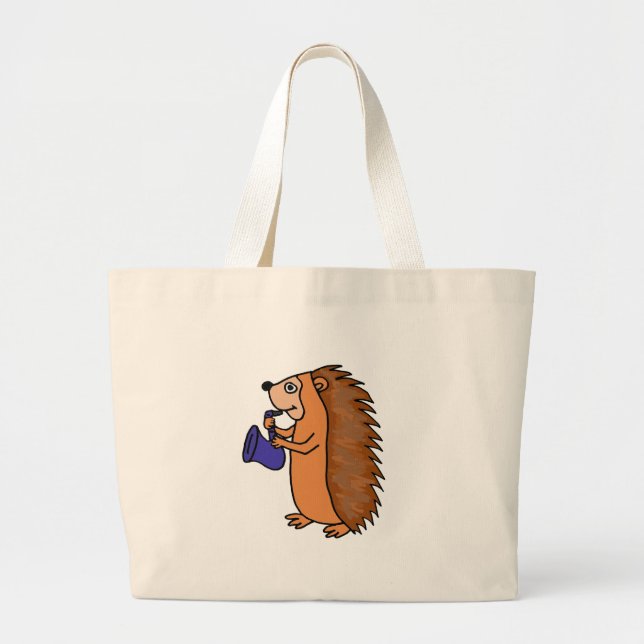 Grand Tote Bag XX hérisson jouant la bande dessinée de saxophone (Devant)