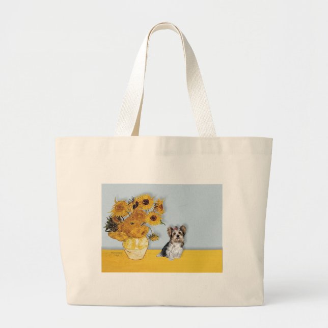 Grand Tote Bag Yorkshire Terrier (Biewer) - Fleurs de soleil (Devant)
