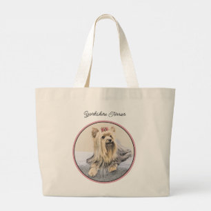 Grand Tote Bag Yorkshire Terrier Peinture mignonne Chien original