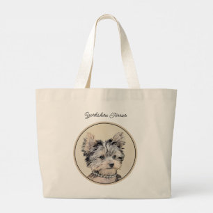 Grand Tote Bag Yorkshire Terrier Puppy Peinture Chien original