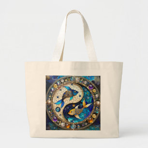 Grand Tote Bag Zodiac - Poissons de poisson Yin et Yang
