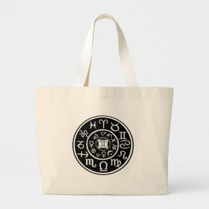 Grand Tote Bag Zodiaque - Constellation des Gémeaux et design pla