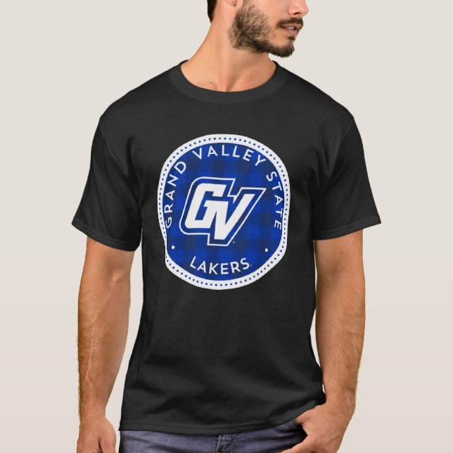 Grand Valley GVSU Lakers Plaid Badge  1 T-Shirt (Front)