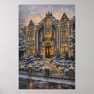 Grand Victorian Mansion Oil Painting Poster