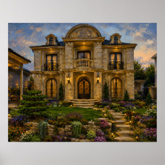 Grand Victorian Mansion Oil Painting Poster