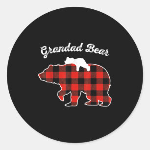 Grandad Bear Flannel Red Plaid Pajama Family Match Classic Round Sticker