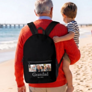 Grandad Est. White Bold Minimal Text 3 Photos Printed Backpack
