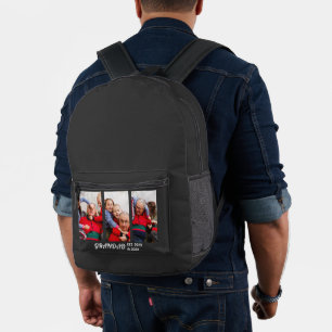 Grandad Established 3 Photo Bold White Typography Printed Backpack