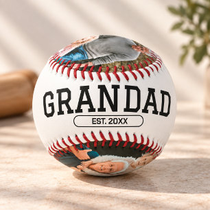 Grandad Established 3 Photo Collage Script Gift Baseball