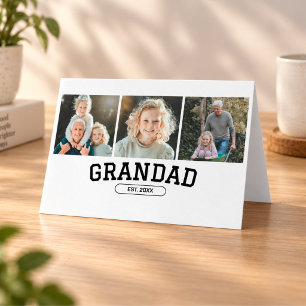 Grandad Established 3 Photo Collage Script Gift Card