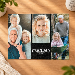 Grandad Established 3 Photo Collage Script Gift Jigsaw Puzzle