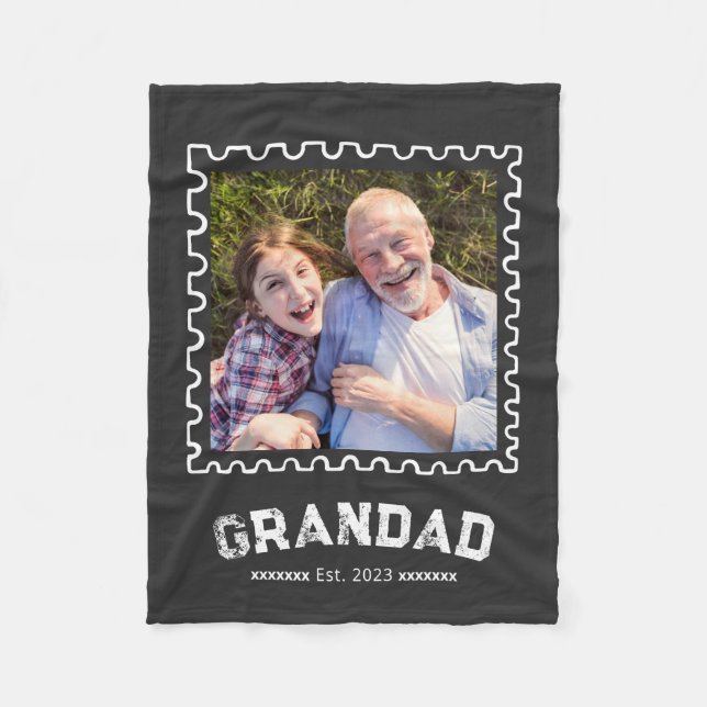Grandad Established Black Moden Typography Photo Fleece Blanket (Front)
