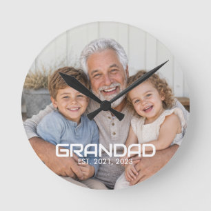 Grandad Established Black White Bold Photo Round Clock