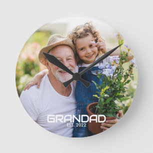 Grandad Established Black White Bold Photo Round Clock