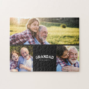 Grandad Established Bold Black 3 Photo Jigsaw Puzzle