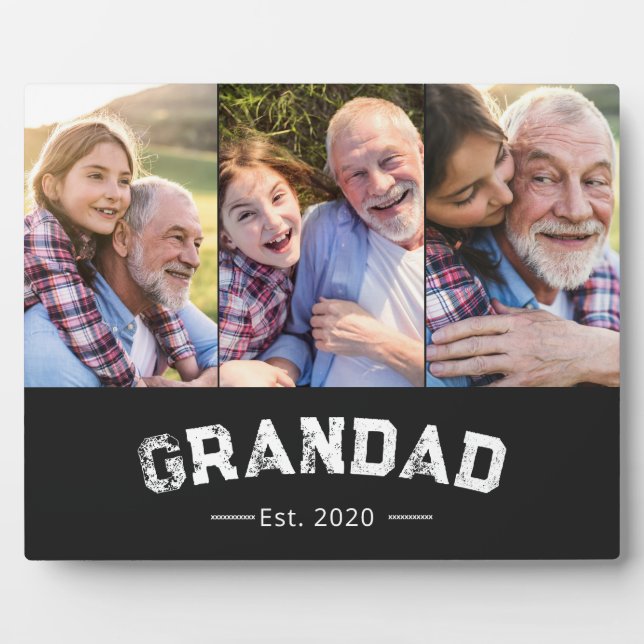 Grandad Established Bold Black 3 Photo Plaque (Front)